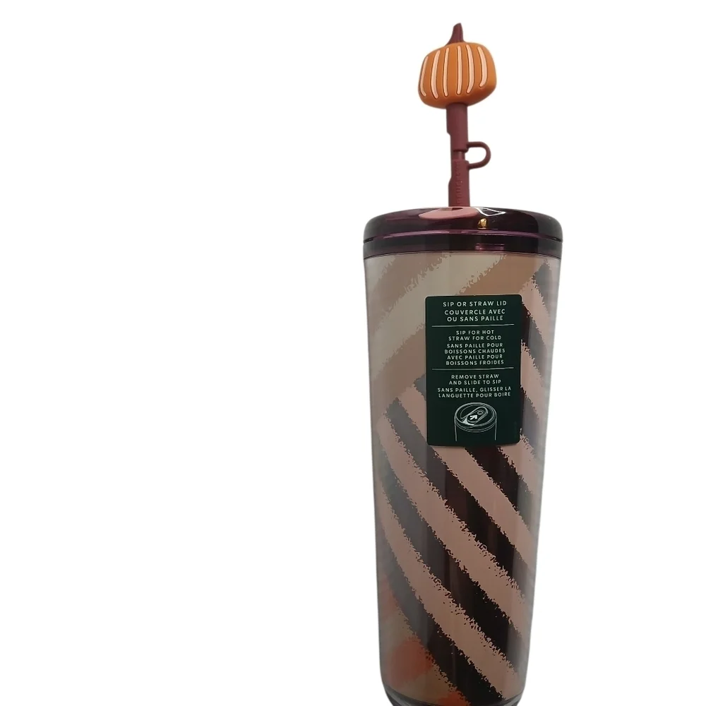 Starbucks Tumbler Fall Pumpkin Topper Hot Cold Sip Straw Limited Edition Venti